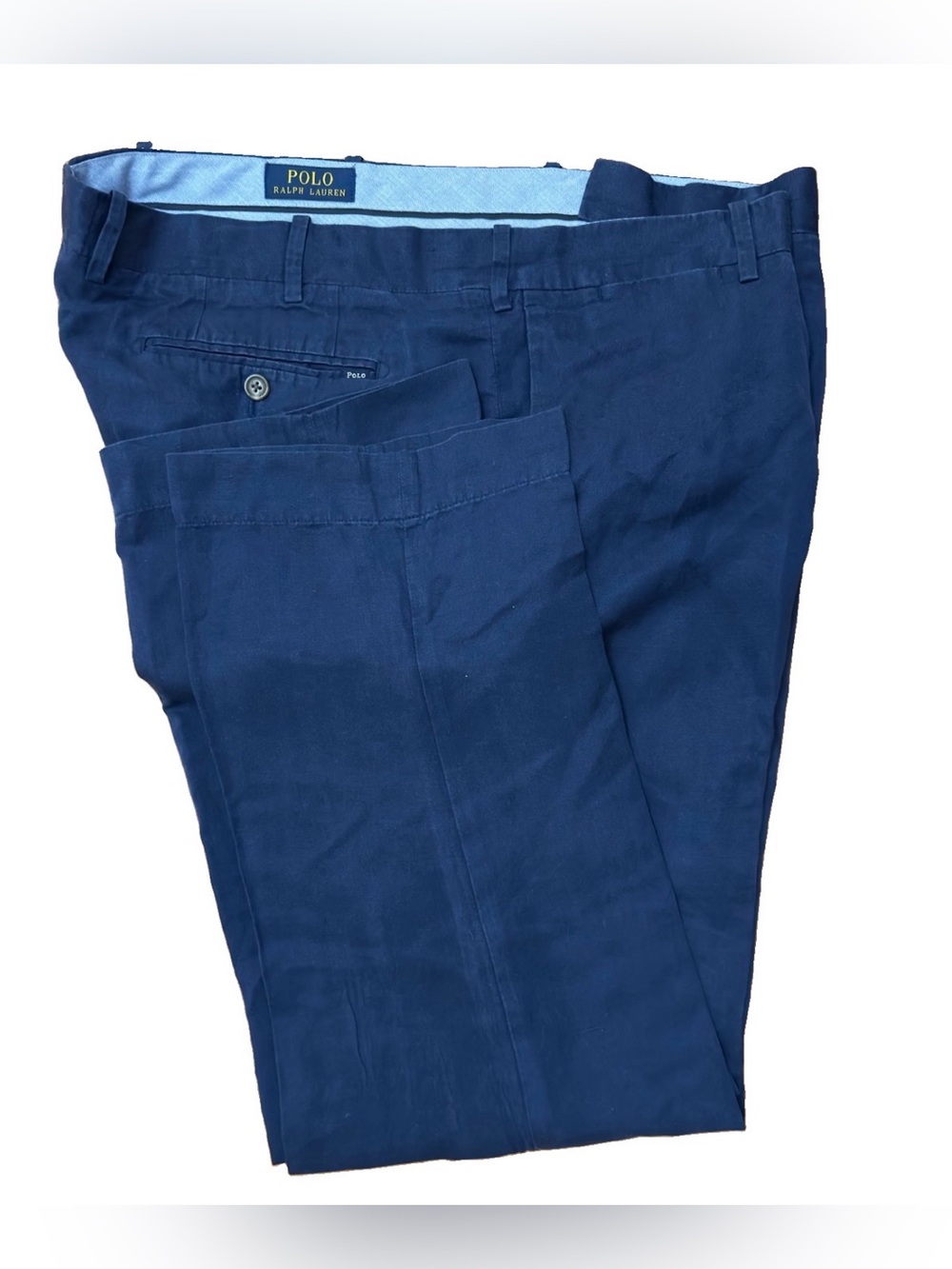 Polo Ralph Lauren Pants 38x30 Navy Blue Linen Silk Cotton Herringbone Luxury